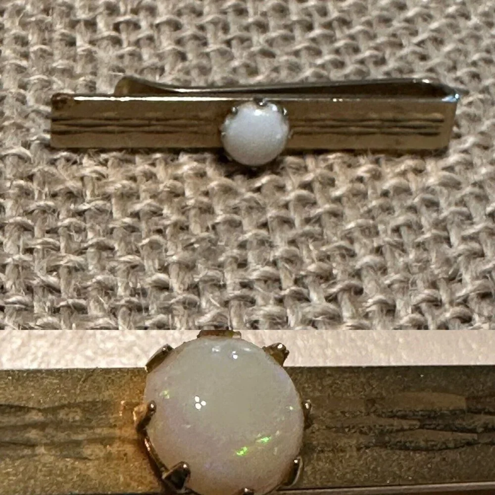 Vintage Swank Tie Clip Gold Tone Faux Opal Wedding Formal October